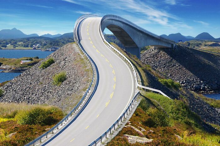 Curved bridge representing the world’s best infrastructure in Norway