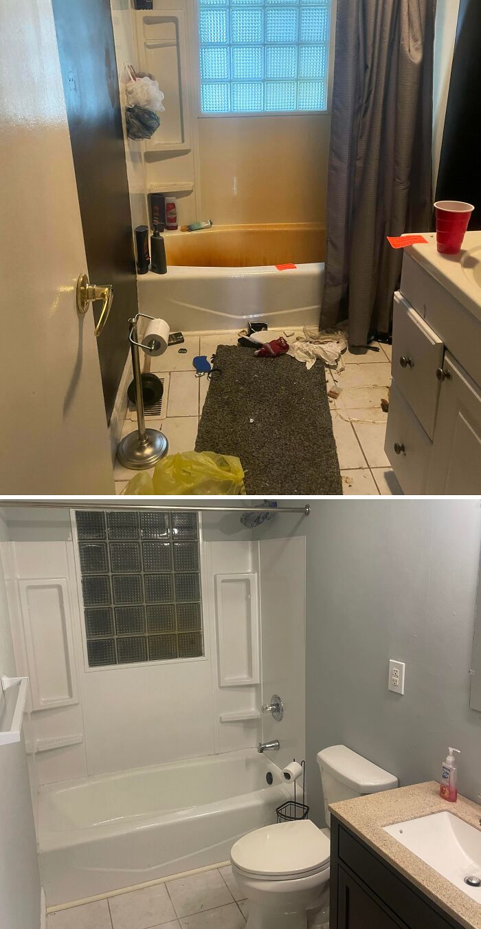 Before and after bathroom remodeling DIY Home Upgrades with clean white tub