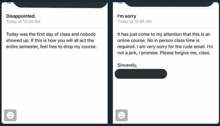 An email apology from funny teachers who forgot their class was completely online