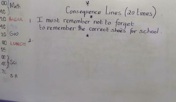 Punishment lines on a whiteboard, showcasing teachers who took their jobs way too seriously