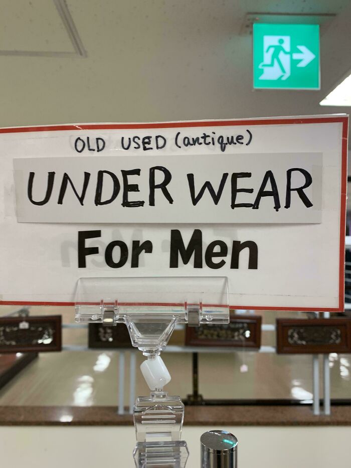 Unhinged sign for old used antique men underwear