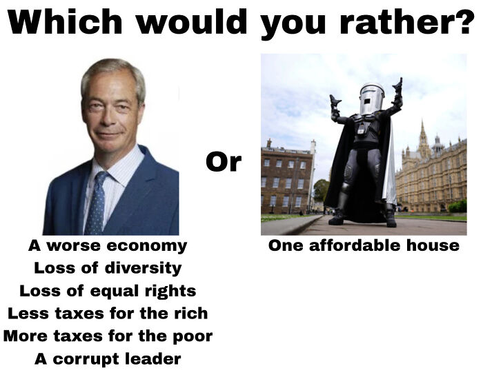 A political choice meme comparing two UK figures, part of a set of relatable British memes