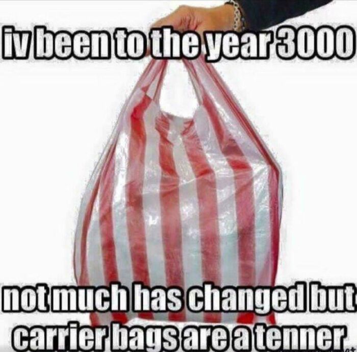 A funny carrier bag meme about British inflation, part of a relatable British memes collection