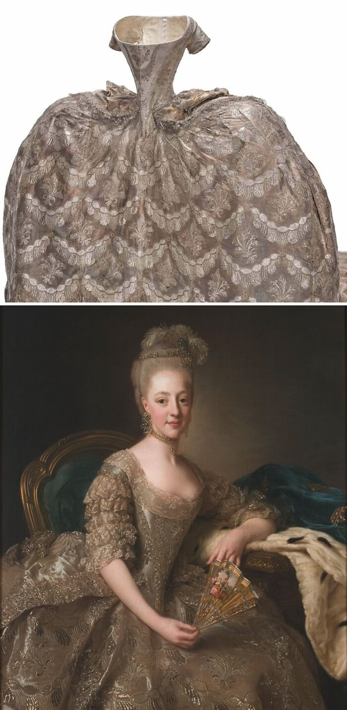 The 1774 Wedding Dress Of Hedvig Elisabeth Charlotte, In A New Mount For The Marie Antoinette Style Exhibition In The Victoria And Albert Museum