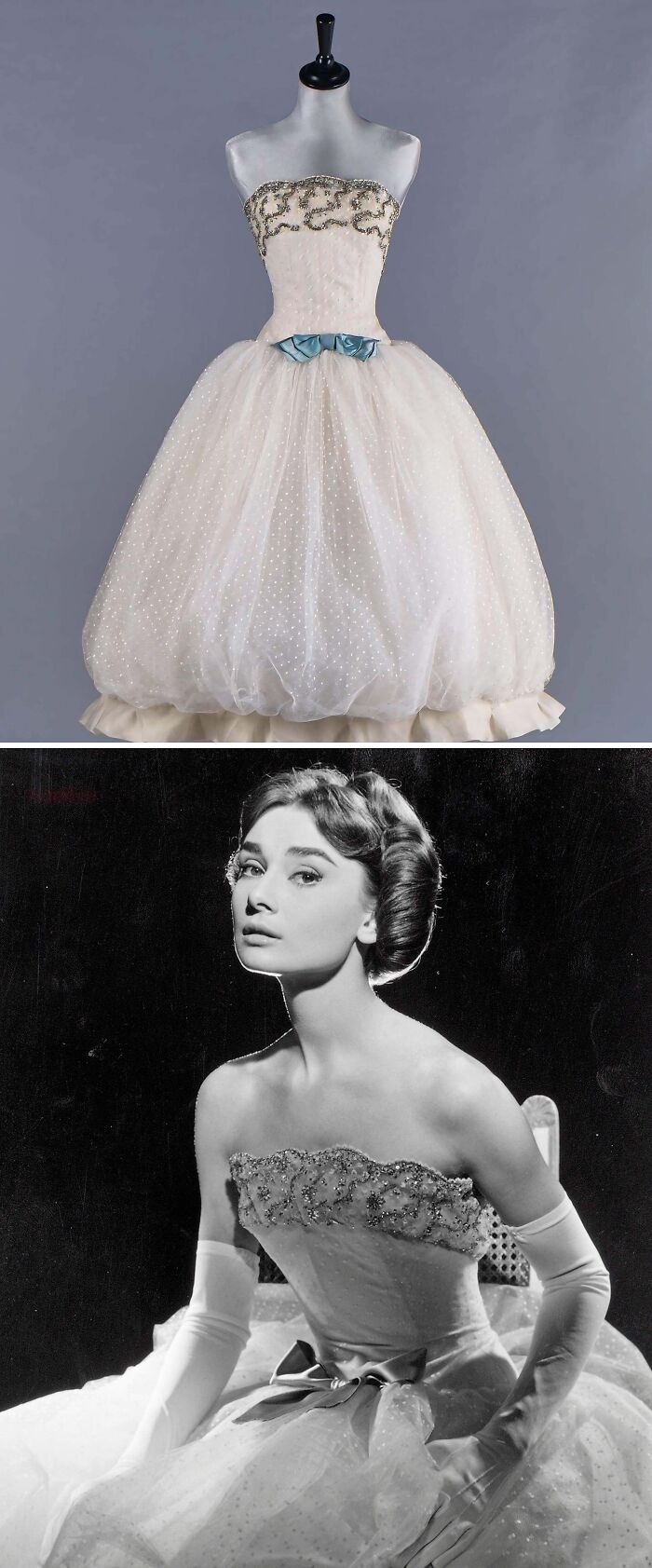 Audrey Hepburn's Givenchy Haute Couture White Point D'esprit Ball Gown Worn In The Opera Scene Of 'Love In The Afternoon', 1956