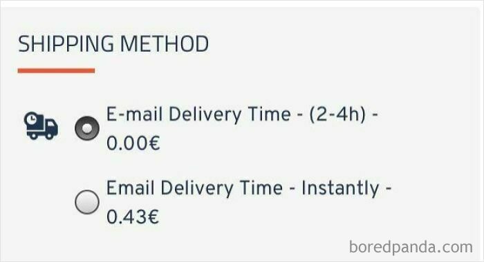 A shipping checkout screen showcasing terrible product design with forced digital fees