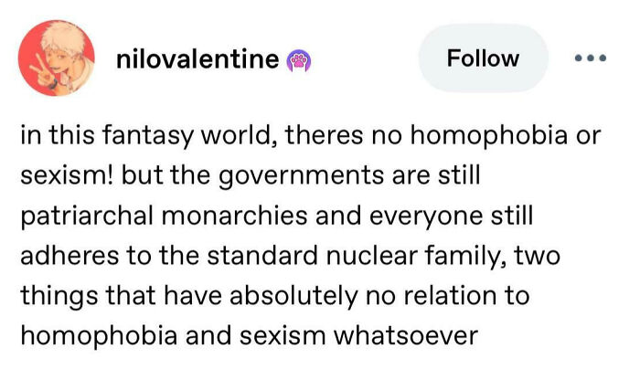A satirical Tumblr post discussing world-building inconsistencies, highlighting chaotic posts online.
