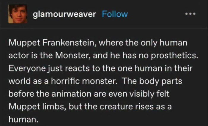 Chaotic posts on Tumblr pitching a Muppet Frankenstein movie with a human monster.