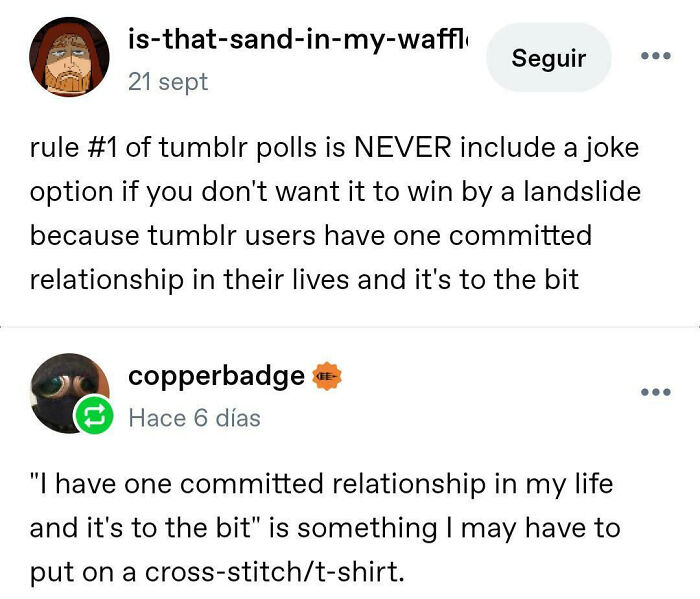 A Tumblr post explaining the first rule of Tumblr polls about users commitment to the bit.