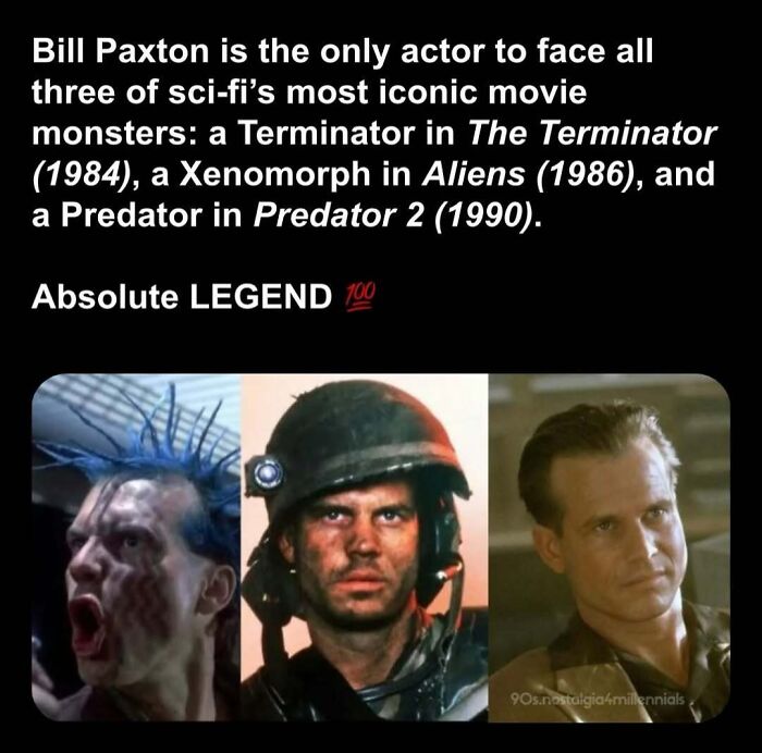A meme with three photos of Bill Paxton, capturing a dose of 90s nostalgia.