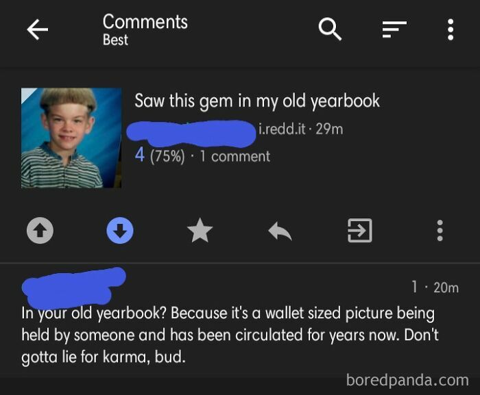 Reddit comment exposing false claim about old yearbook photo