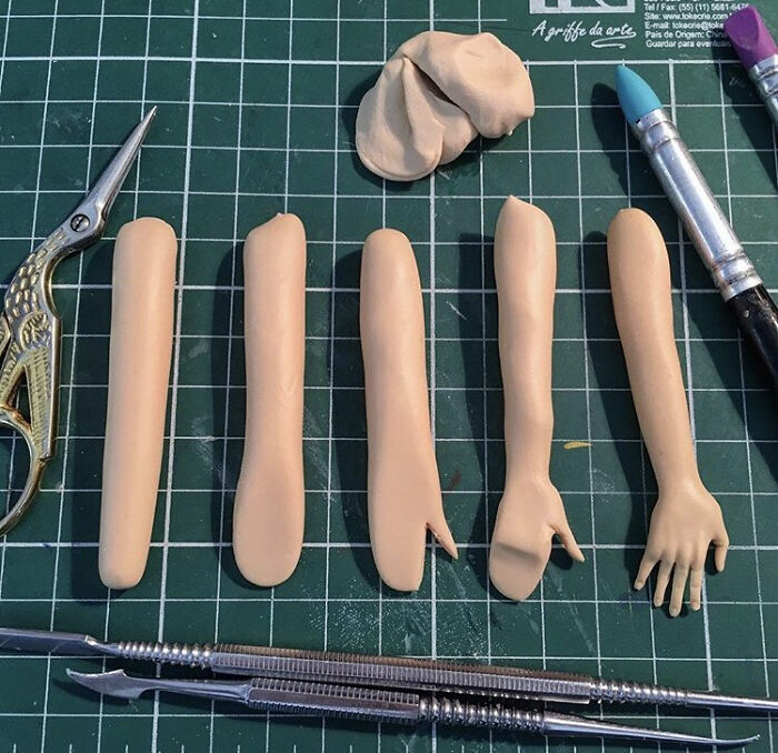 Step by step clay sculpting instructions for making a human arm and hand