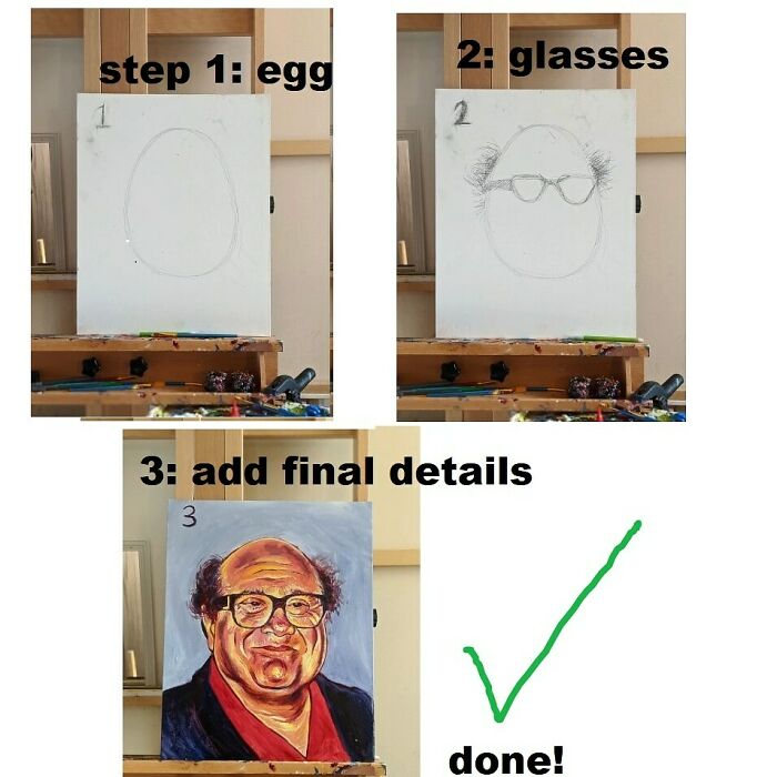 Funny instruction steps to draw a realistic face painting with glasses