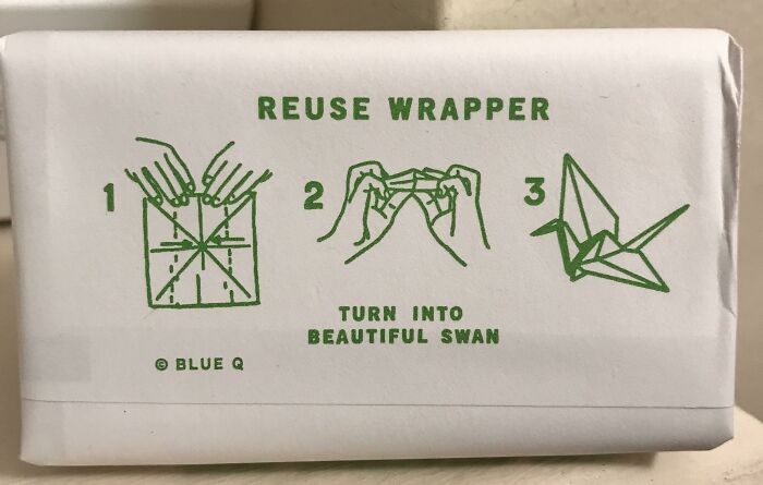 Instructions to reuse wrapper by folding paper into swan origami