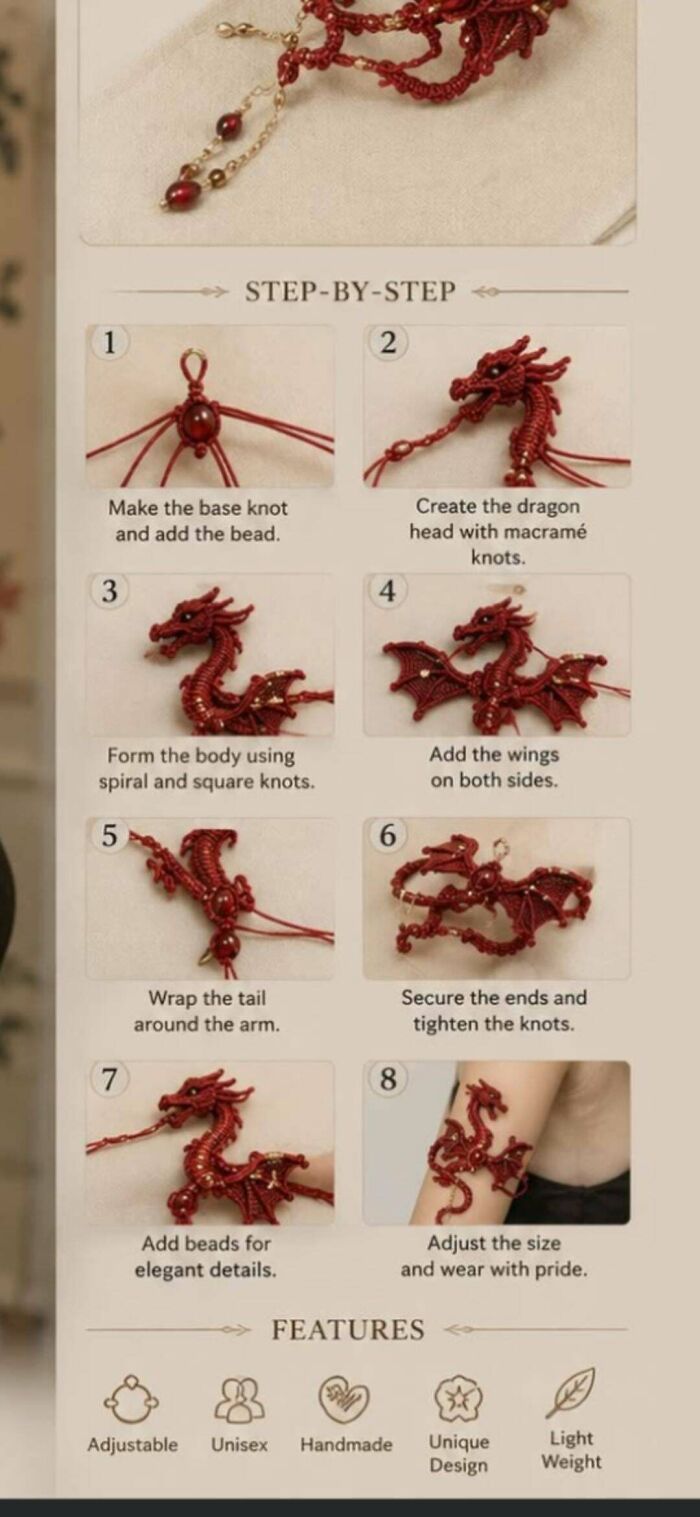 Step-by-step dragon bracelet macrame knot instructions