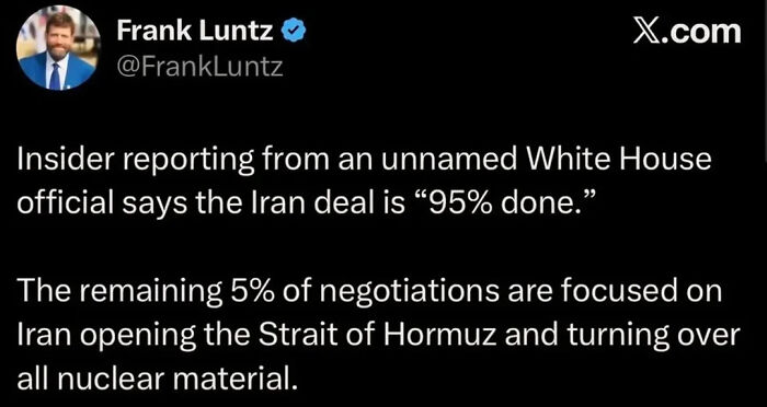 Tweet about Iran deal being 95 percent done with nuclear negotiation details
