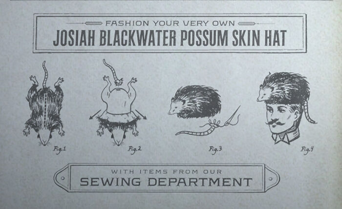 Vintage style sewing instructions for making a Josiah Blackwater possum skin hat with illustrations