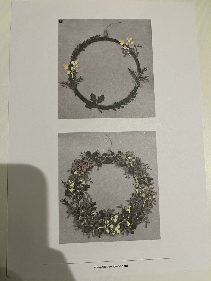 Two decorative wreath designs with leaves and berries on paper
