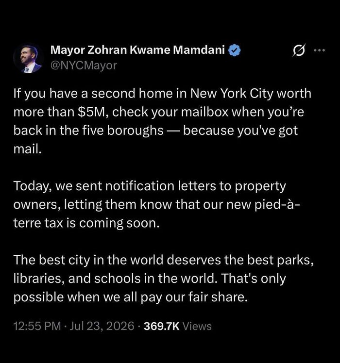 New York City pied-a-terre tax notification for second homes over 5 million dollars