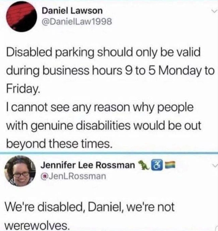 Tweet debate on disabled parking permits valid only during business hours