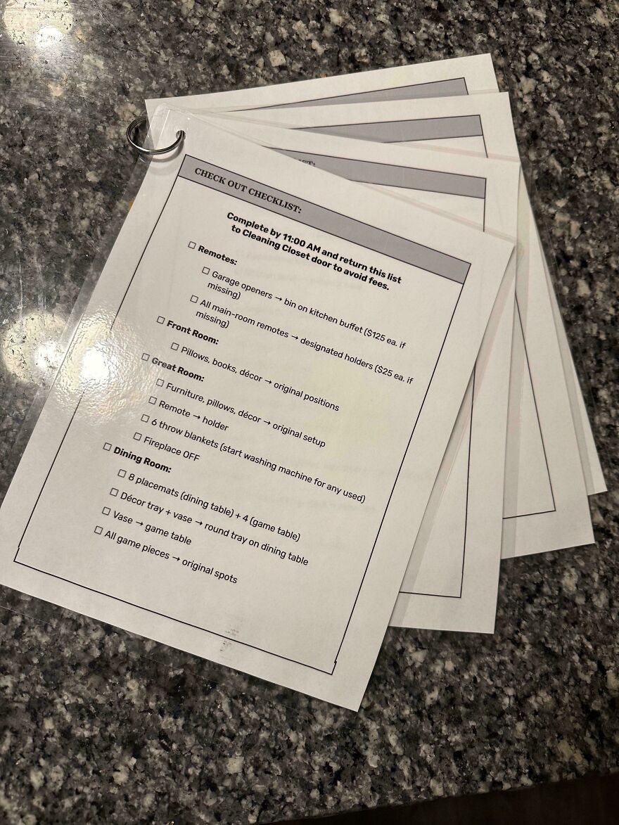 Hotel and Airbnb cleaning checklist for checkout instructions