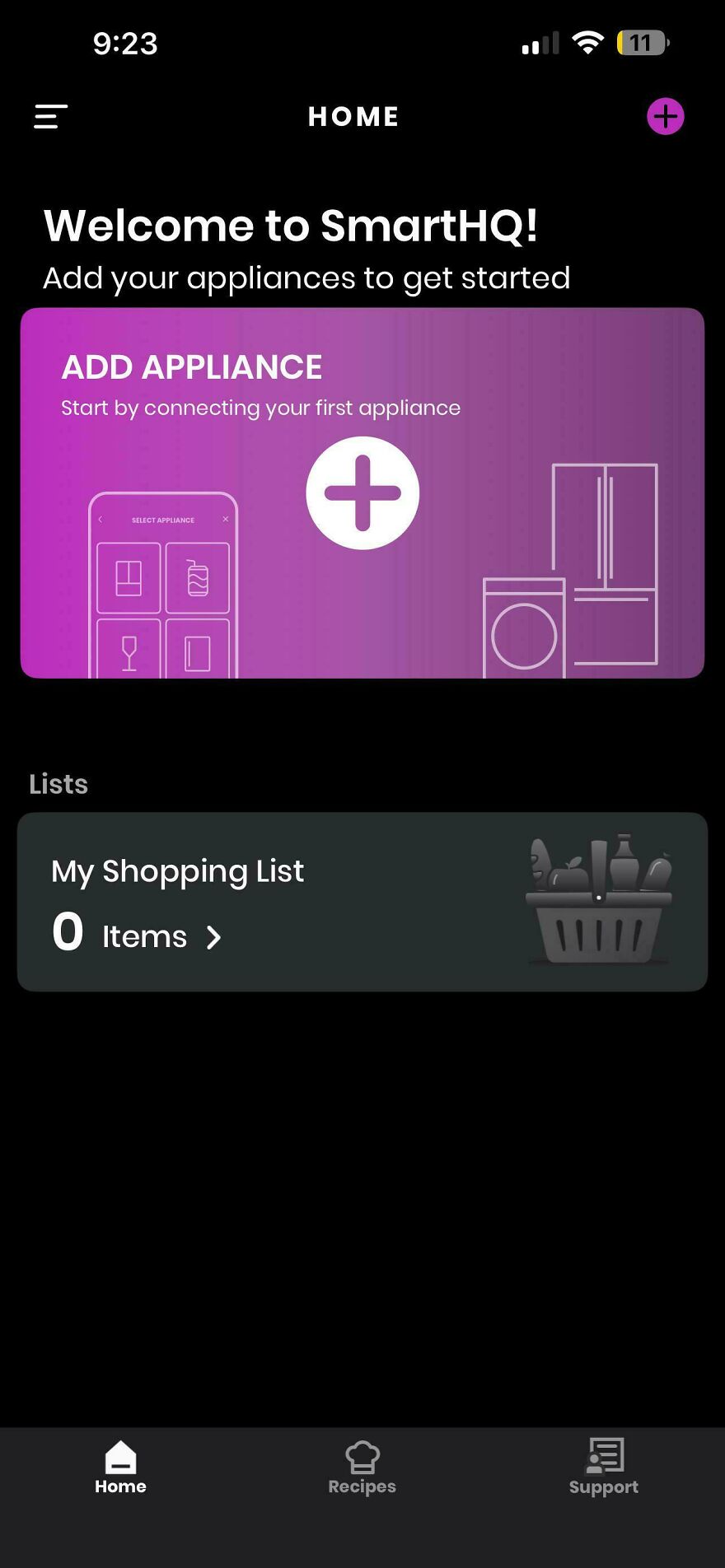 SmartHQ app screen prompting appliance addition hotel Airbnb fail