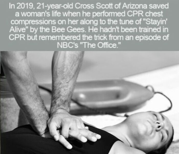 Black and white photo of hands performing life-saving CPR, featured in interesting facts.