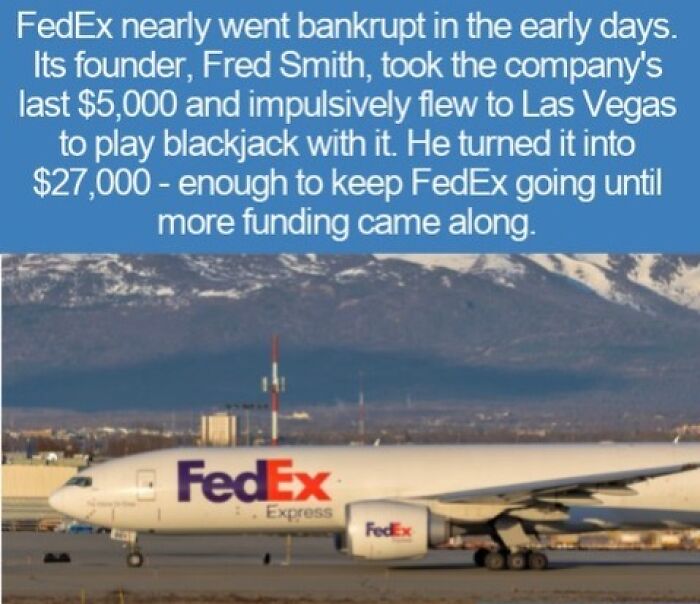 A FedEx plane on the tarmac, showcasing interesting facts about the company's early financial survival