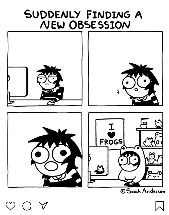 A cartoon depicting the sudden discovery of a new hyperfixation, a common theme in funny ADHD memes