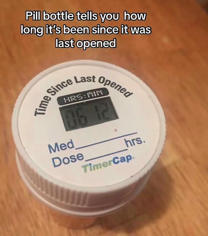 Pill bottle cap timer shows hours since last opened clever design