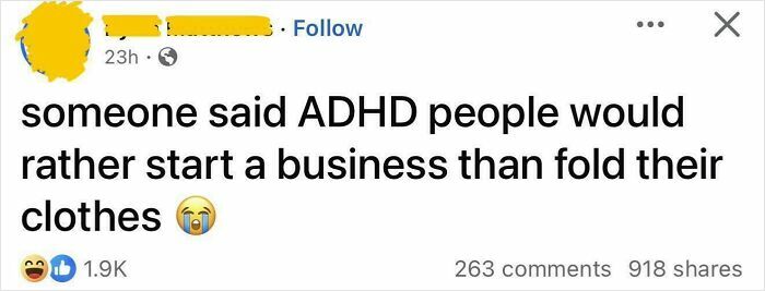 A screenshot of a tweet about ADHD and avoidant behavior, representing funny ADHD memes.
