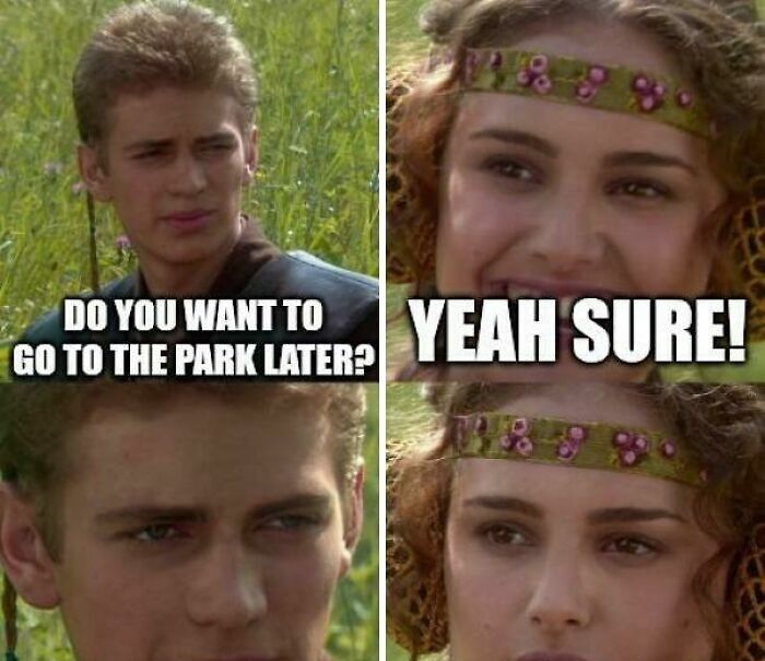 Anakin and Padme meme template representing a conversation about plans, showcasing funny ADHD memes