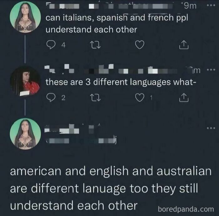 Tweet claiming American and English are different languages, an example of Americans confidently posted silly things.
