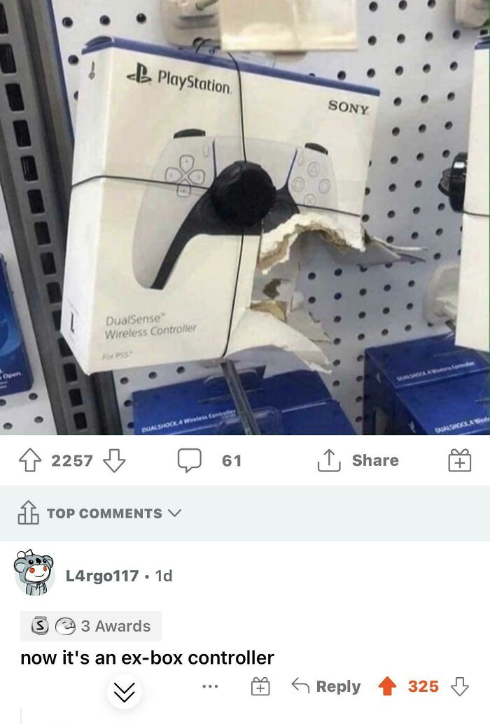 Sarcasm about damaged PlayStation controller box called ex-box controller