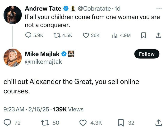 Sarcastic reply mocking conqueror claim by online course seller