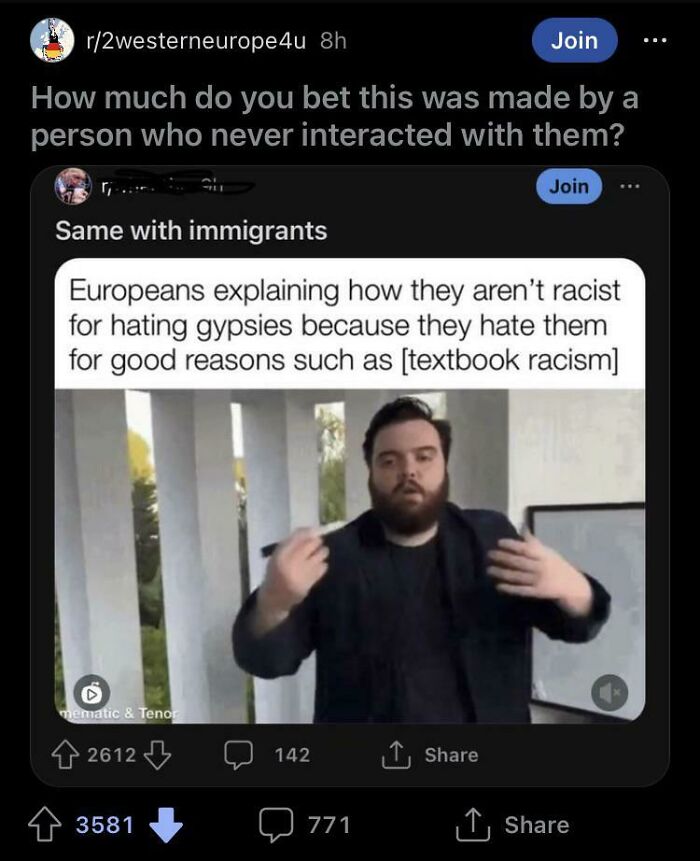 Meme discussing immigrants and racism with a man explaining in a video