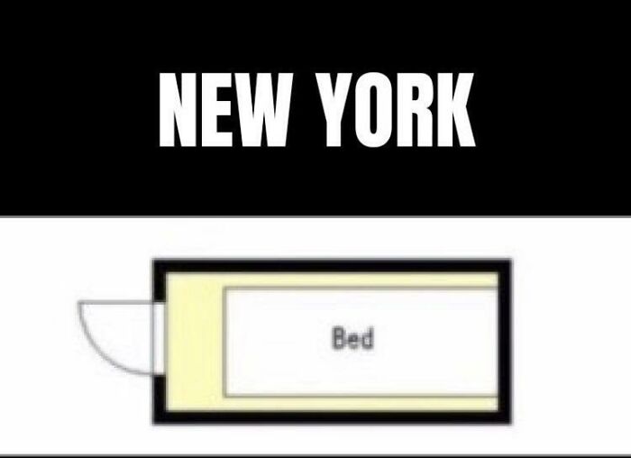 Simple tiny New York apartment floor plan with just a bed showing small living space