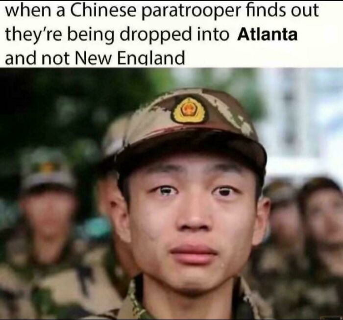 Chinese paratrooper reaction meme referencing Atlanta in USA