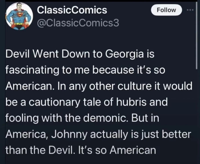 Tweet discussing why Devil Went Down to Georgia is considered very American