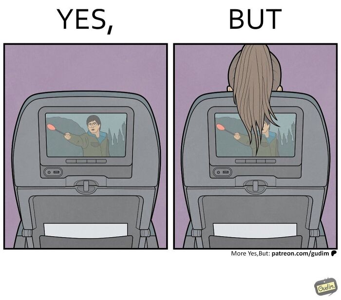 Yes, but comic showing airplane seat with and without a passenger's hair