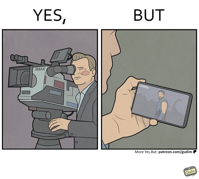 Yes, but comic contrasting film camera and low-quality phone recording