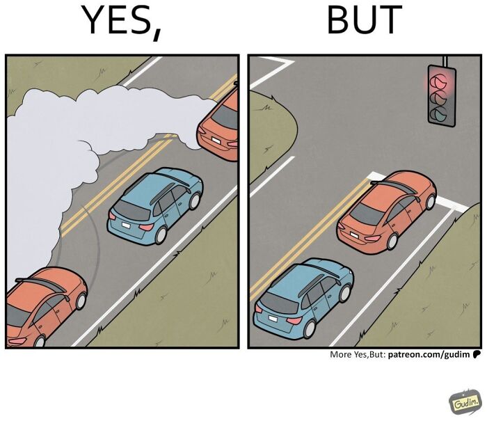 Yes but comic of cars producing smoke and waiting at a traffic light