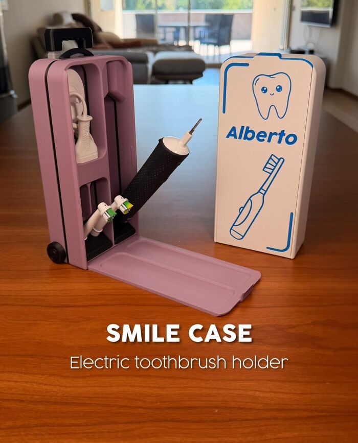 3D printed smile case electric toothbrush holder with carrying handle