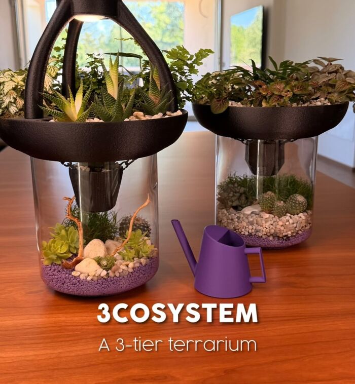 3-tier terrarium 3cosystem made with 3D printing for indoor plants