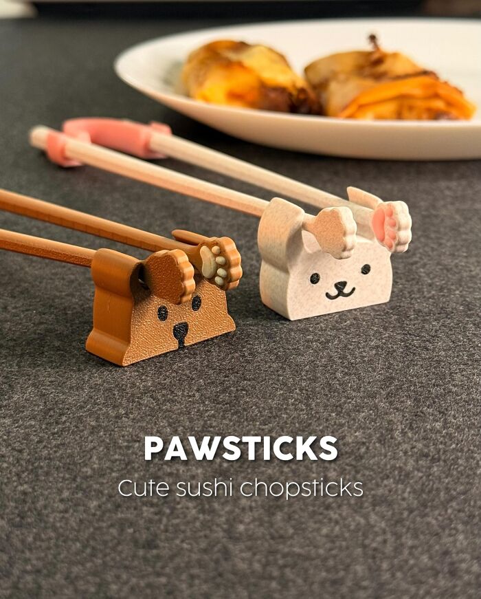 Cute sushi chopsticks with 3D printed animal paws