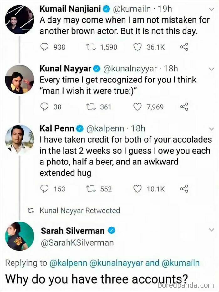 Funny Twitter exchange about actors with sarcasm in social media