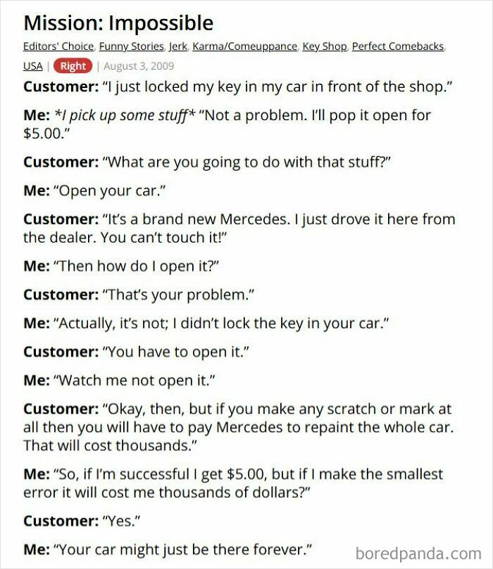 Customer locks keys in luxury car and tries to force store to open it