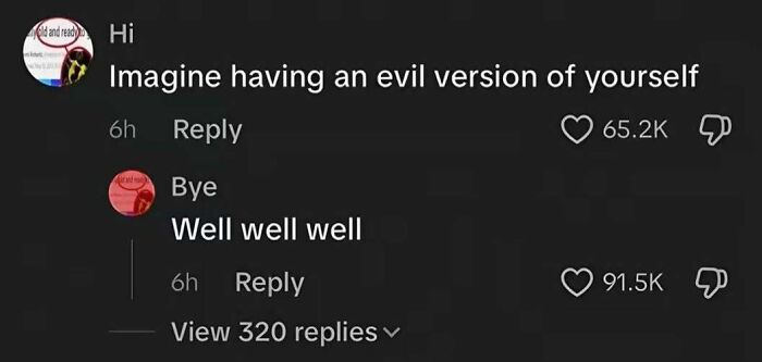A social media comment section showing funny memes about having an evil version of yourself
