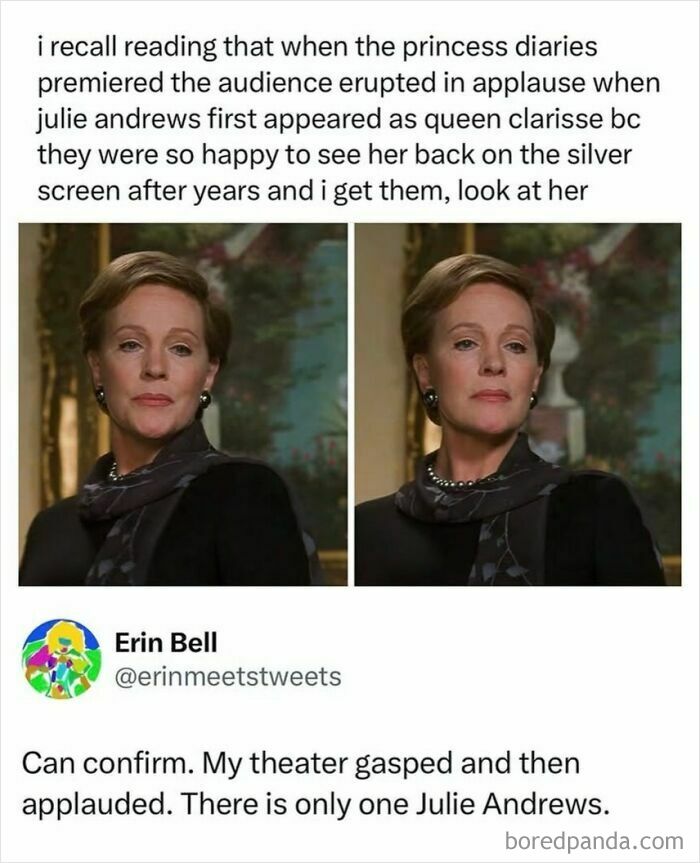 Tweet praising Julie Andrews with images from Princess Diaries movie
