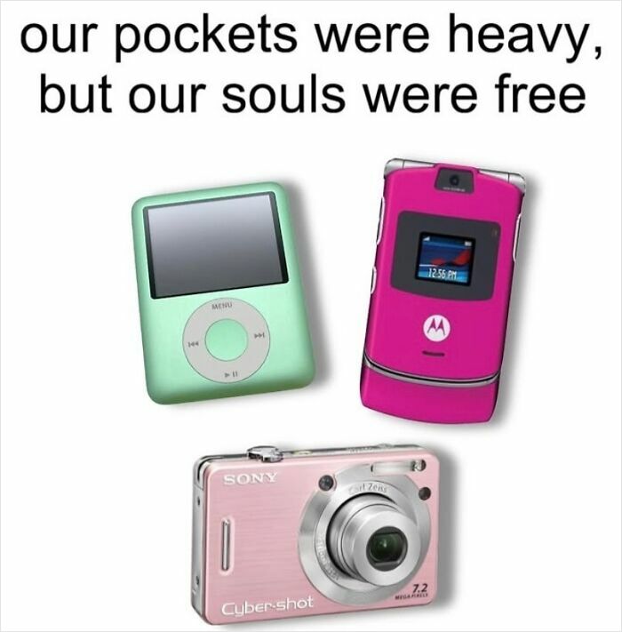 Relatable memes featuring vintage tech with heavy pockets and free souls